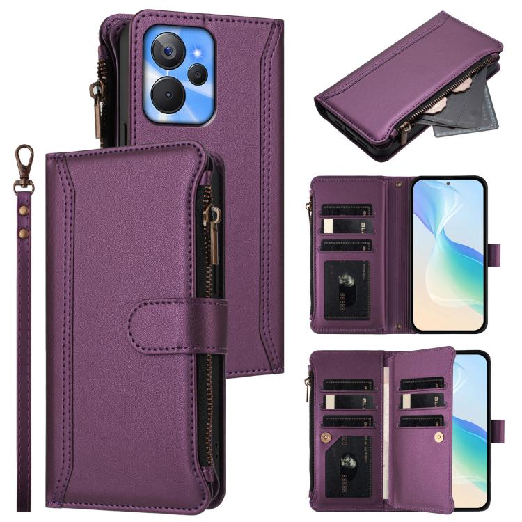 Magnetic Closure 9 Card Slots Zipper Leather Case with Hand Strap, For Realme C65 4G Global, For Realme C55 4G Global / Narzo N55, For Realme C33 2022 Global / C33 2023 Global, For Realme 10T 5G / 10S 5G, For Realme GT3 5G / GT Neo 5 240W              ...