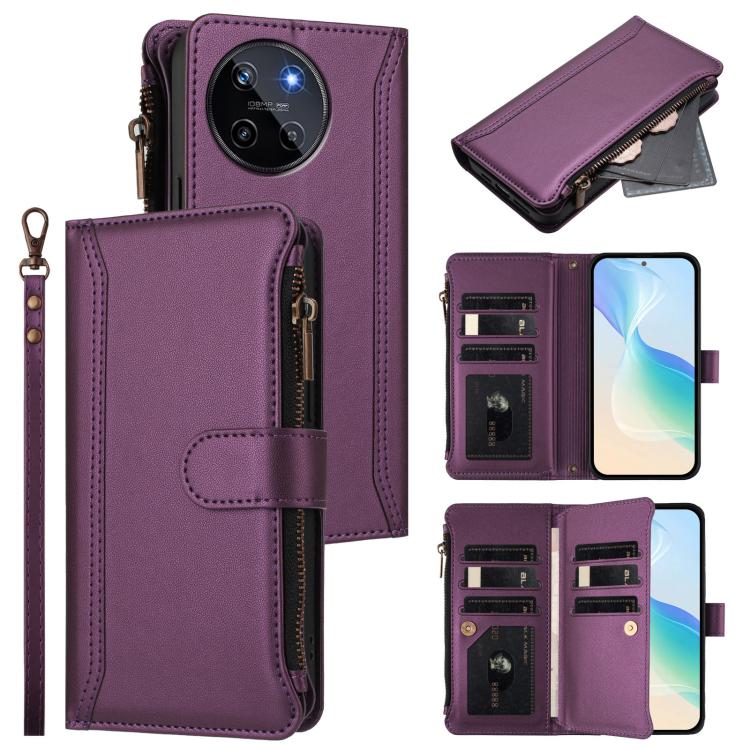 Magnetic Closure 9 Card Slots Zipper Leather Case with Hand Strap, For Realme GT 6 5G Global / GT 6T 5G Global, For Realme C67 4G Global / 12 Lite 4G Global, For Realme 12 Pro 5G Global / P1 Pro 5G, For Realme C53 4G Global / C51 4G                    ...