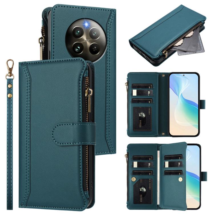 Magnetic Closure 9 Card Slots Zipper Leather Case with Hand Strap, For Realme GT7 Pro 5G / GT7 Pro Racing, For Realme C63 5G Global, For Realme 12 5G Global / 12X 5G Global, For Realme C63 4G Global / Narzo N63 4G                                       ...