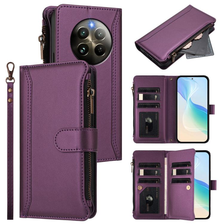 Magnetic Closure 9 Card Slots Zipper Leather Case with Hand Strap, For Realme GT7 Pro 5G / GT7 Pro Racing, For Realme C63 5G Global, For Realme 12 5G Global / 12X 5G Global, For Realme C63 4G Global / Narzo N63 4G                                       ...