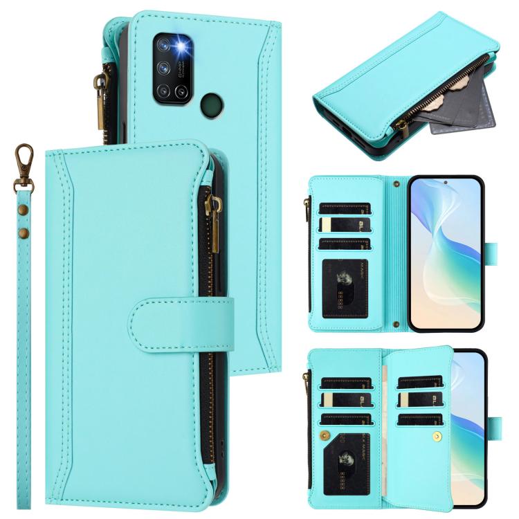 Magnetic Closure 9 Card Slots Zipper Leather Case with Hand Strap, For Realme C21Y, For Realme C25 / C15 / C12 / C25S, For Realme 8 / 8 Pro, For Realme GT 5G / GT NEO 5G, For Realme V11 5G, For Realme C17 / 7i