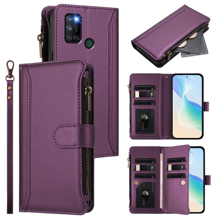 Magnetic Closure 9 Card Slots Zipper Leather Case with Hand Strap, For Realme C21Y, For Realme C25 / C15 / C12 / C25S, For Realme 8 / 8 Pro, For Realme GT 5G / GT NEO 5G, For Realme V11 5G, For Realme C17 / 7i