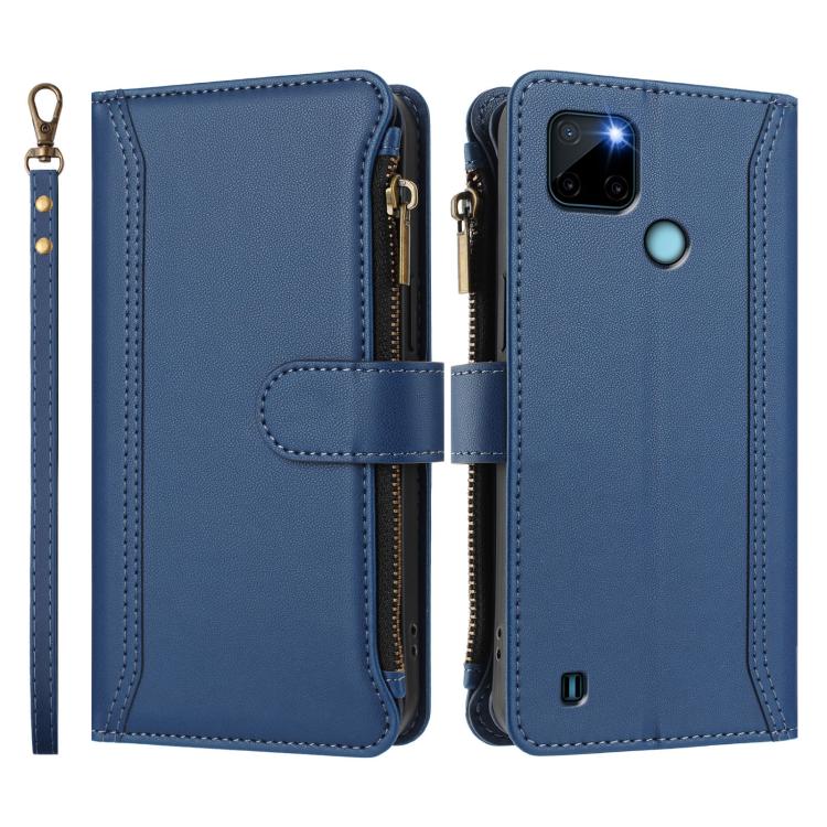 Magnetic Closure 9 Card Slots Zipper Leather Case with Hand Strap, For Realme C21Y, For Realme C25 / C15 / C12 / C25S, For Realme 8 / 8 Pro, For Realme GT 5G / GT NEO 5G, For Realme V11 5G, For Realme C17 / 7i