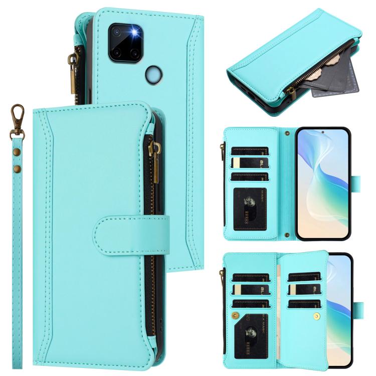 Magnetic Closure 9 Card Slots Zipper Leather Case with Hand Strap, For Realme C21Y, For Realme C25 / C15 / C12 / C25S, For Realme 8 / 8 Pro, For Realme GT 5G / GT NEO 5G, For Realme V11 5G, For Realme C17 / 7i