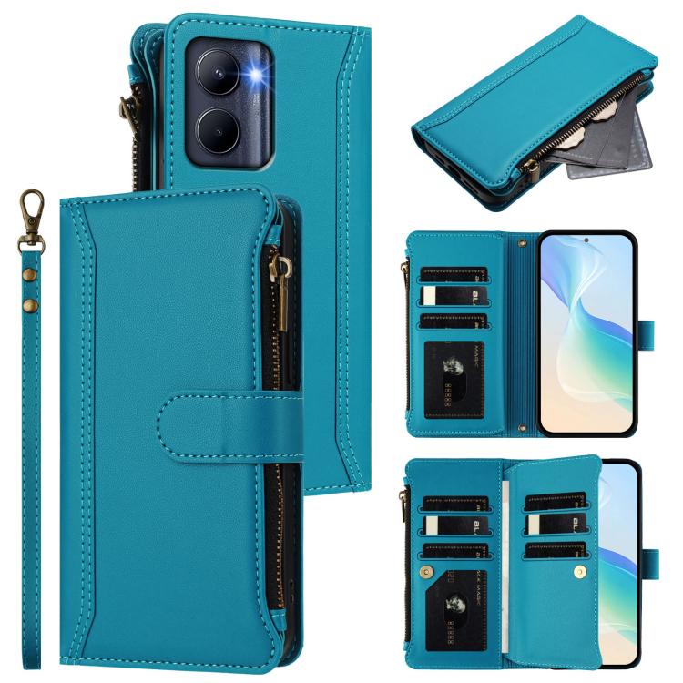 Magnetic Closure 9 Card Slots Zipper Leather Case with Hand Strap, For Realme C65 4G Global, For Realme C55 4G Global / Narzo N55, For Realme C33 2022 Global / C33 2023 Global, For Realme 10T 5G / 10S 5G, For Realme GT3 5G / GT Neo 5 240W              ...