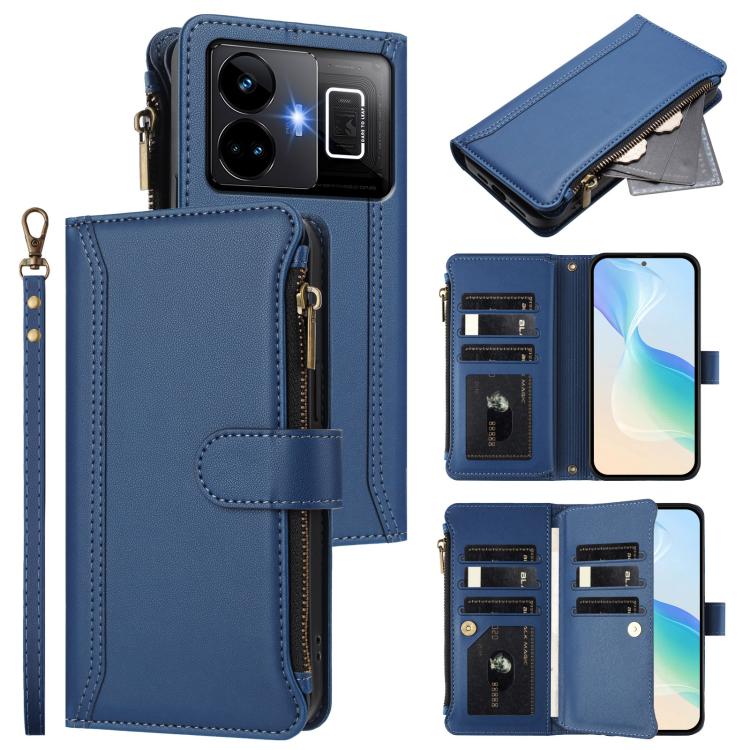Magnetic Closure 9 Card Slots Zipper Leather Case with Hand Strap, For Realme C65 4G Global, For Realme C55 4G Global / Narzo N55, For Realme C33 2022 Global / C33 2023 Global, For Realme 10T 5G / 10S 5G, For Realme GT3 5G / GT Neo 5 240W              ...