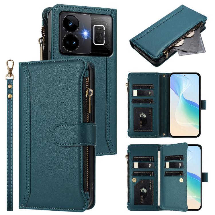 Magnetic Closure 9 Card Slots Zipper Leather Case with Hand Strap, For Realme C65 4G Global, For Realme C55 4G Global / Narzo N55, For Realme C33 2022 Global / C33 2023 Global, For Realme 10T 5G / 10S 5G, For Realme GT3 5G / GT Neo 5 240W              ...