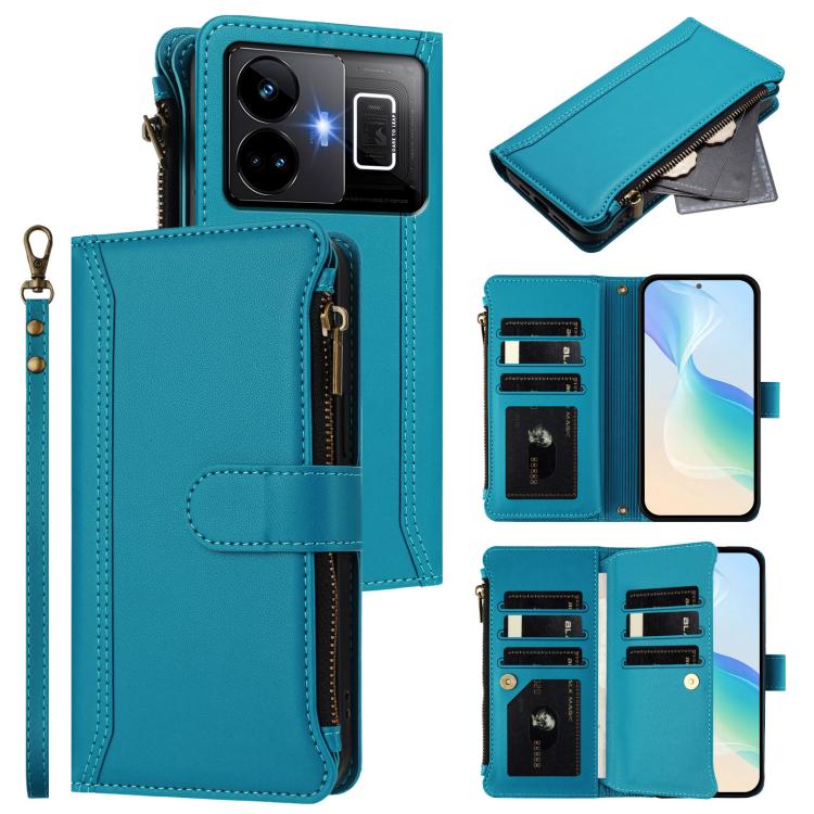 Magnetic Closure 9 Card Slots Zipper Leather Case with Hand Strap, For Realme C65 4G Global, For Realme C55 4G Global / Narzo N55, For Realme C33 2022 Global / C33 2023 Global, For Realme 10T 5G / 10S 5G, For Realme GT3 5G / GT Neo 5 240W              ...