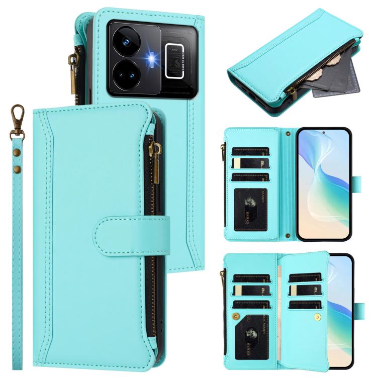 Magnetic Closure 9 Card Slots Zipper Leather Case with Hand Strap, For Realme C65 4G Global, For Realme C55 4G Global / Narzo N55, For Realme C33 2022 Global / C33 2023 Global, For Realme 10T 5G / 10S 5G, For Realme GT3 5G / GT Neo 5 240W              ...