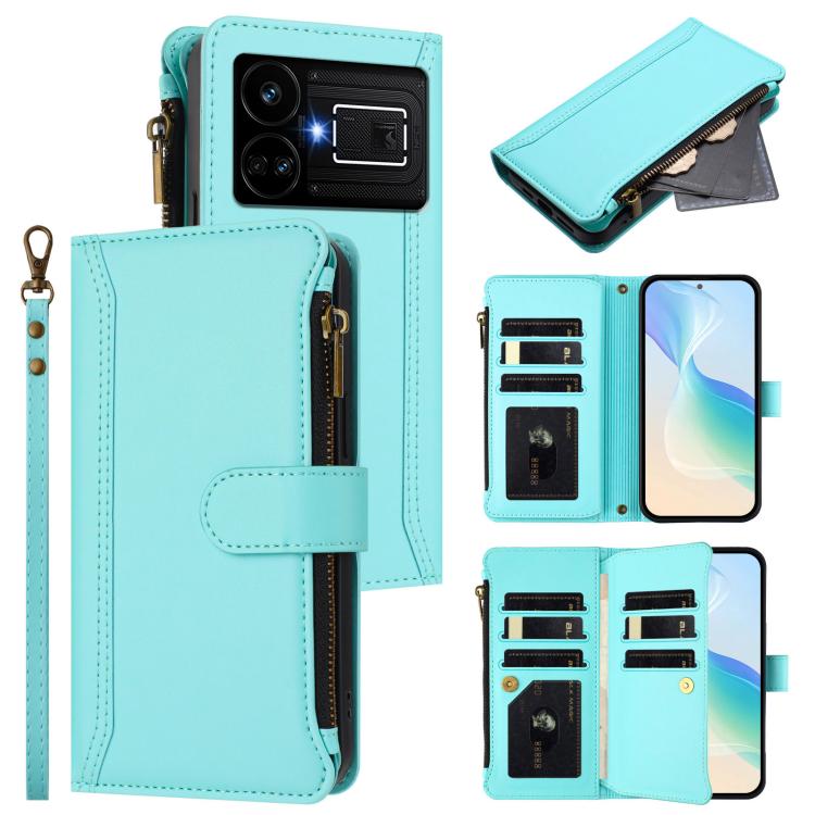 Magnetic Closure 9 Card Slots Zipper Leather Case with Hand Strap, For Realme GT 6 5G Global / GT 6T 5G Global, For Realme C67 4G Global / 12 Lite 4G Global, For Realme 12 Pro 5G Global / P1 Pro 5G, For Realme C53 4G Global / C51 4G                    ...