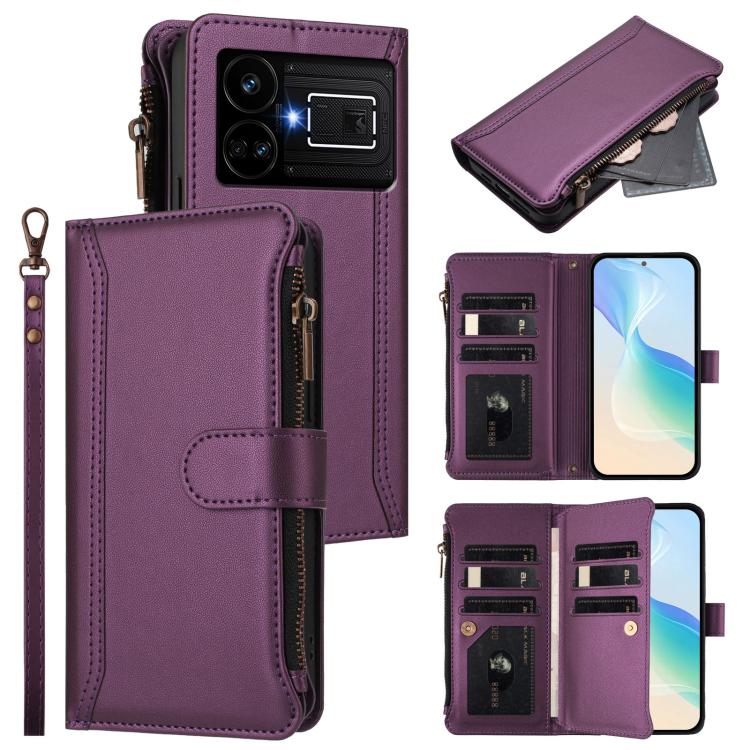 Magnetic Closure 9 Card Slots Zipper Leather Case with Hand Strap, For Realme GT 6 5G Global / GT 6T 5G Global, For Realme C67 4G Global / 12 Lite 4G Global, For Realme 12 Pro 5G Global / P1 Pro 5G, For Realme C53 4G Global / C51 4G                    ...