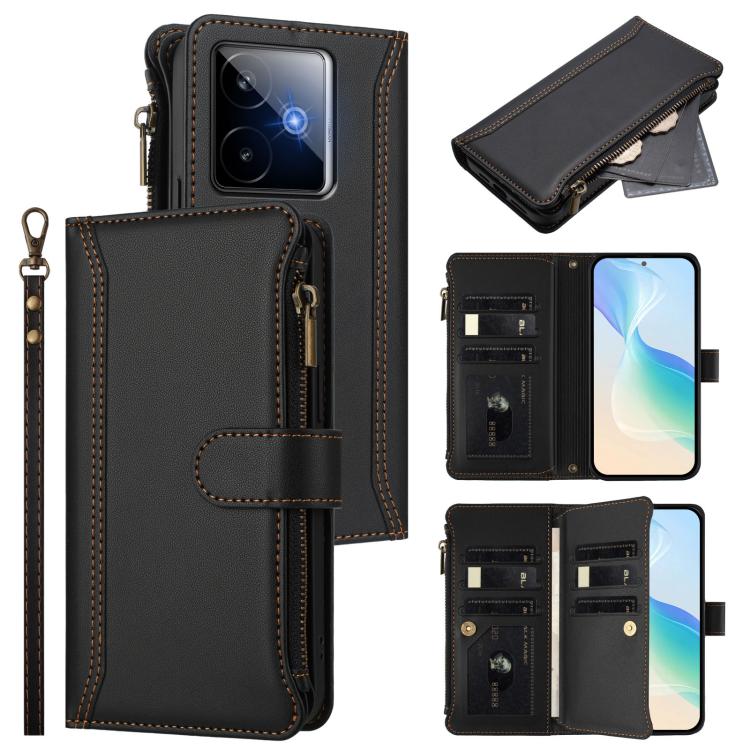Magnetic Closure 9 Card Slots Zipper Leather Case with Hand Strap, For Realme C71 4G India, For Realme C85 5G / 15x 5G India, For Realme P4 Pro 5G, For Realme P4 5G, For Realme 15T 5G Global, For Realme 15 / 15 Pro 5G Global, For Realme C71 4G Global  ...