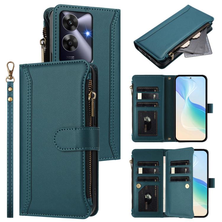 Magnetic Closure 9 Card Slots Zipper Leather Case with Hand Strap, For Realme GT7 Pro 5G / GT7 Pro Racing, For Realme C63 5G Global, For Realme 12 5G Global / 12X 5G Global, For Realme C63 4G Global / Narzo N63 4G                                       ...