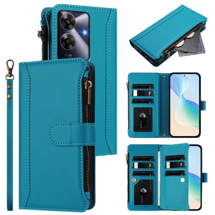 Magnetic Closure 9 Card Slots Zipper Leather Case with Hand Strap, For Realme GT7 Pro 5G / GT7 Pro Racing, For Realme C63 5G Global, For Realme 12 5G Global / 12X 5G Global, For Realme C63 4G Global / Narzo N63 4G                                       ...