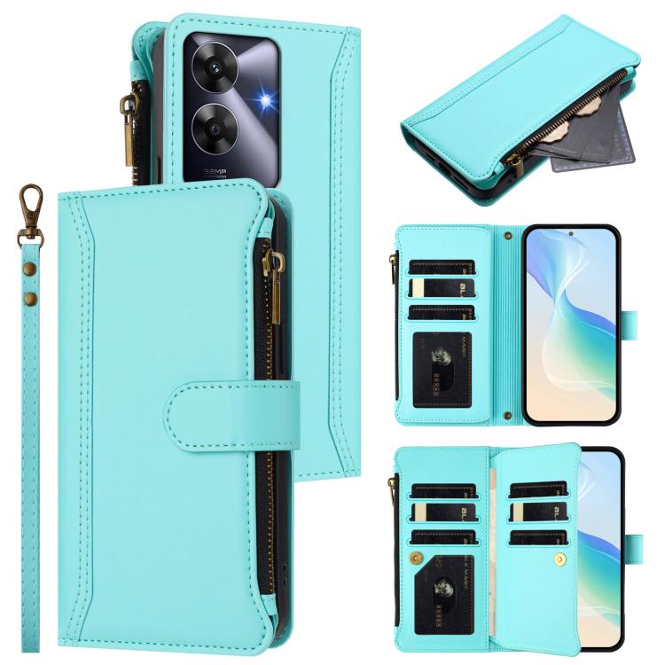 Magnetic Closure 9 Card Slots Zipper Leather Case with Hand Strap, For Realme GT7 Pro 5G / GT7 Pro Racing, For Realme C63 5G Global, For Realme 12 5G Global / 12X 5G Global, For Realme C63 4G Global / Narzo N63 4G                                       ...