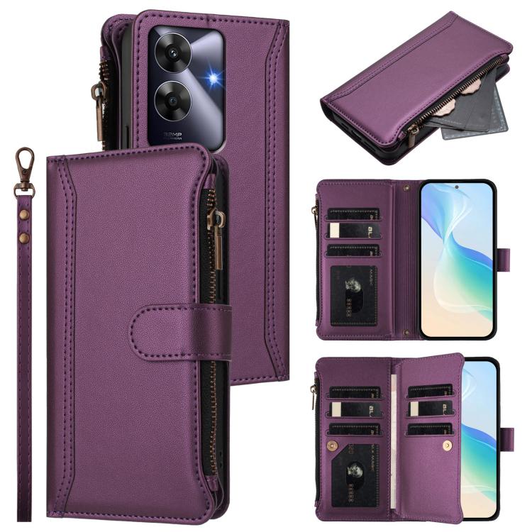 Magnetic Closure 9 Card Slots Zipper Leather Case with Hand Strap, For Realme GT7 Pro 5G / GT7 Pro Racing, For Realme C63 5G Global, For Realme 12 5G Global / 12X 5G Global, For Realme C63 4G Global / Narzo N63 4G                                       ...