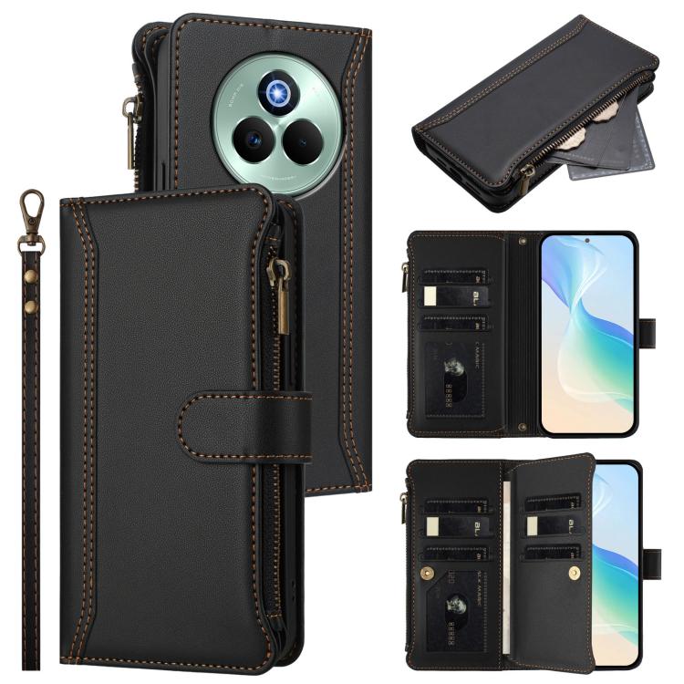 Magnetic Closure 9 Card Slots Zipper Leather Case with Hand Strap, For Realme Narzo 80 Pro, For Realme Narzo 80X, For Realme P3 Ultra 5G  Global, For Realme P3 5G Global, For Realme P3 Pro 5G  Global, For Realme 14 Pro+ 5G, For Realme 14 Pro 5G India  ...