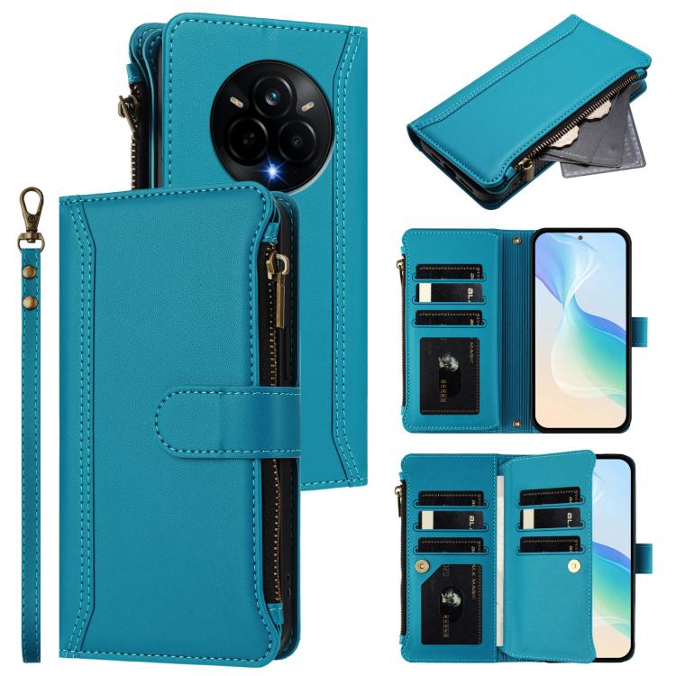 Magnetic Closure 9 Card Slots Zipper Leather Case with Hand Strap, For Realme Narzo 80 Pro, For Realme Narzo 80X, For Realme P3 Ultra 5G  Global, For Realme P3 5G Global, For Realme P3 Pro 5G  Global, For Realme 14 Pro+ 5G, For Realme 14 Pro 5G India  ...