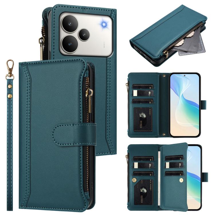 Magnetic Closure 9 Card Slots Zipper Leather Case with Hand Strap, For Realme C71 4G India, For Realme C85 5G / 15x 5G India, For Realme P4 Pro 5G, For Realme P4 5G, For Realme 15T 5G Global, For Realme 15 / 15 Pro 5G Global, For Realme C71 4G Global  ...