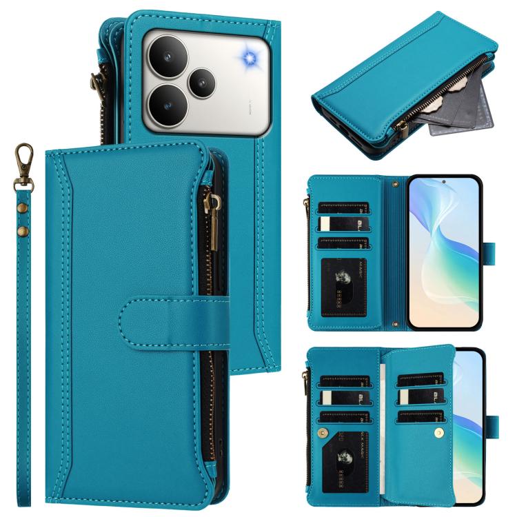 Magnetic Closure 9 Card Slots Zipper Leather Case with Hand Strap, For Realme C71 4G India, For Realme C85 5G / 15x 5G India, For Realme P4 Pro 5G, For Realme P4 5G, For Realme 15T 5G Global, For Realme 15 / 15 Pro 5G Global, For Realme C71 4G Global  ...