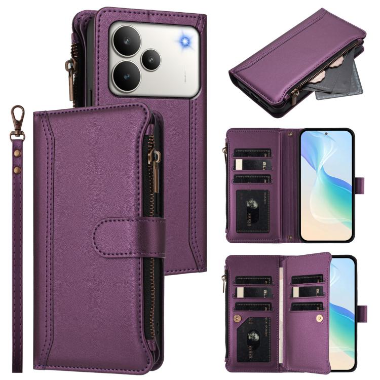 Magnetic Closure 9 Card Slots Zipper Leather Case with Hand Strap, For Realme C71 4G India, For Realme C85 5G / 15x 5G India, For Realme P4 Pro 5G, For Realme P4 5G, For Realme 15T 5G Global, For Realme 15 / 15 Pro 5G Global, For Realme C71 4G Global  ...