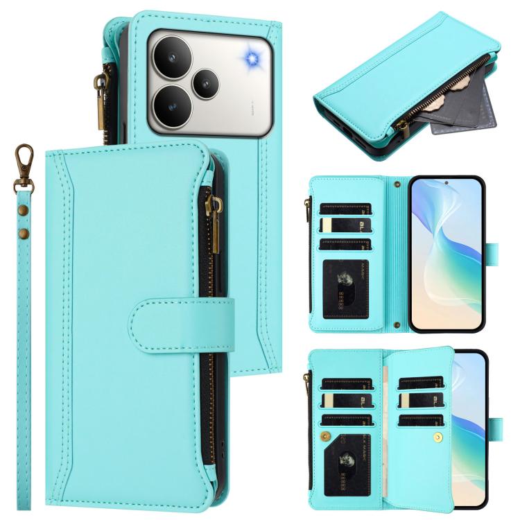 Magnetic Closure 9 Card Slots Zipper Leather Case with Hand Strap, For Realme C71 4G India, For Realme C85 5G / 15x 5G India, For Realme P4 Pro 5G, For Realme P4 5G, For Realme 15T 5G Global, For Realme 15 / 15 Pro 5G Global, For Realme C71 4G Global  ...