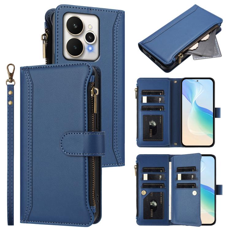 Magnetic Closure 9 Card Slots Zipper Leather Case with Hand Strap, For Realme C71 4G India, For Realme C85 5G / 15x 5G India, For Realme P4 Pro 5G, For Realme P4 5G, For Realme 15T 5G Global, For Realme 15 / 15 Pro 5G Global, For Realme C71 4G Global  ...