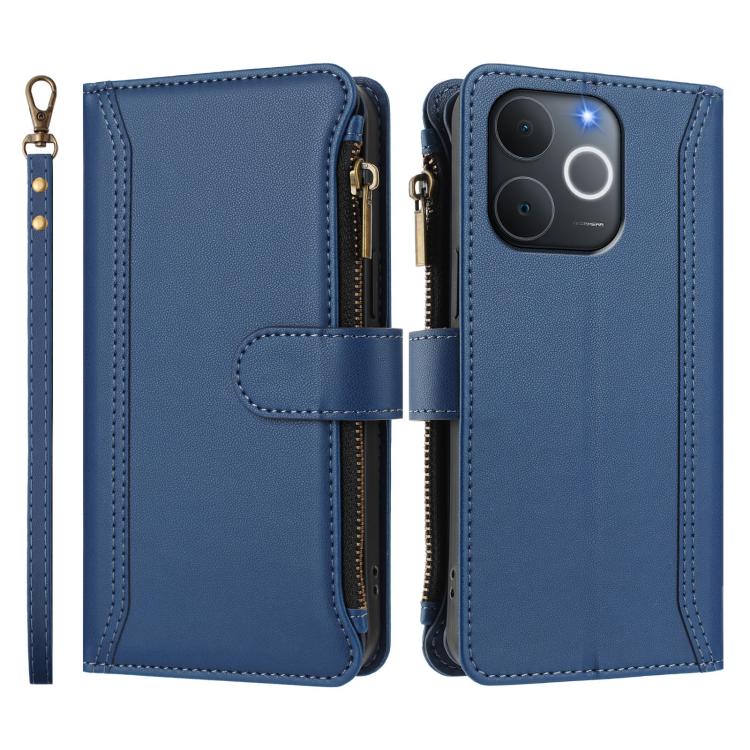 Magnetic Closure 9 Card Slots Zipper Leather Case with Hand Strap, For Realme C71 4G India, For Realme C85 5G / 15x 5G India, For Realme P4 Pro 5G, For Realme P4 5G, For Realme 15T 5G Global, For Realme 15 / 15 Pro 5G Global, For Realme C71 4G Global  ...