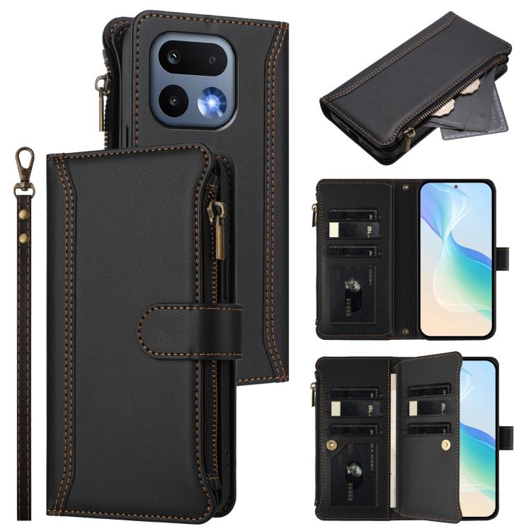 Magnetic Closure 9 Card Slots Zipper Leather Case with Hand Strap, For Realme 16T 5G Global, For Realme C83 5G India/C85 5G, For Realme P4 Power 5G, For Realme Note 80 4G Global, For Realme 16 5G Global, For Realme 16 Pro+ 5G Global                    ...