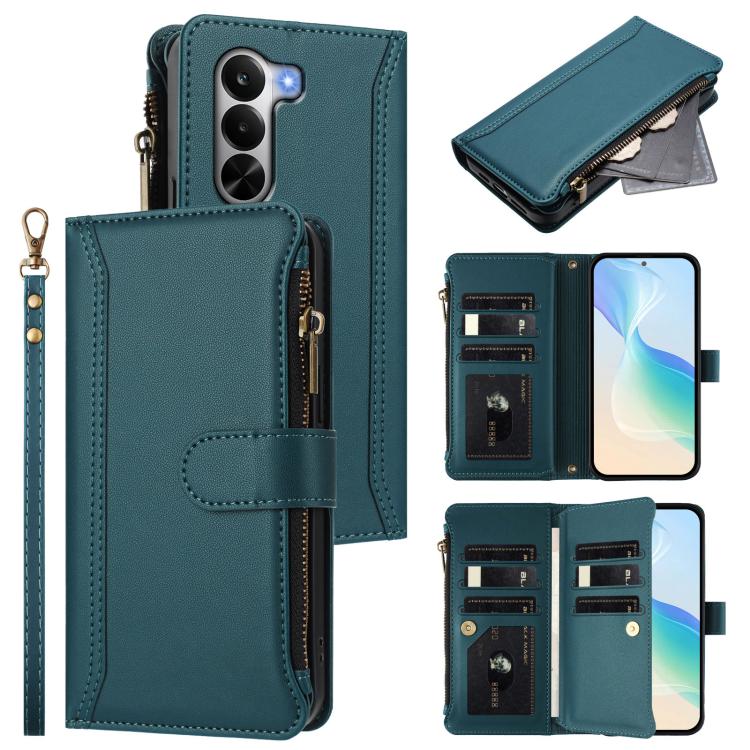 Magnetic Closure 9 Card Slots Zipper Leather Case with Hand Strap, For Realme 16T 5G Global, For Realme C83 5G India/C85 5G, For Realme P4 Power 5G, For Realme Note 80 4G Global, For Realme 16 5G Global, For Realme 16 Pro+ 5G Global                    ...