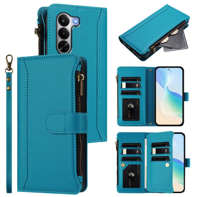 Magnetic Closure 9 Card Slots Zipper Leather Case with Hand Strap, For Realme 16T 5G Global, For Realme C83 5G India/C85 5G, For Realme P4 Power 5G, For Realme Note 80 4G Global, For Realme 16 5G Global, For Realme 16 Pro+ 5G Global                    ...