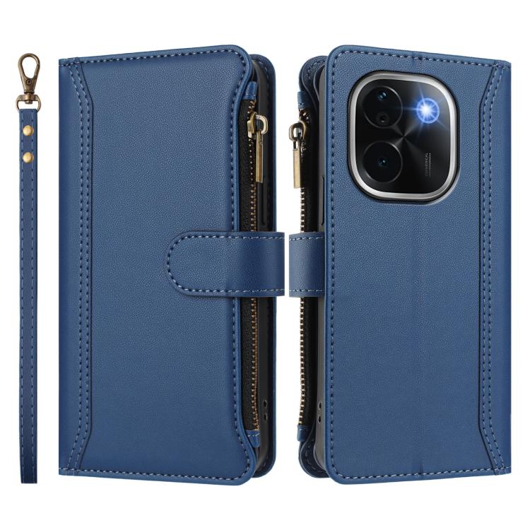 Magnetic Closure 9 Card Slots Zipper Leather Case with Hand Strap, For vivo iQOO Z9s Pro 5G India, For vivo Y03 4G Global / Y18 4G Global, For vivo V40 Lite 5G Global / V30e 5G Global, For vivo S19, For vivo Y28 4G Global                               ...