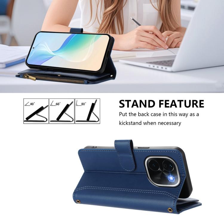 Magnetic Closure 9 Card Slots Zipper Leather Case with Hand Strap, For vivo iQOO Z9s Pro 5G India, For vivo Y03 4G Global / Y18 4G Global, For vivo V40 Lite 5G Global / V30e 5G Global, For vivo S19, For vivo Y28 4G Global                               ...