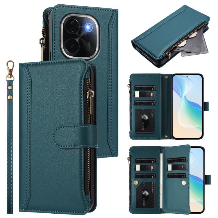 Magnetic Closure 9 Card Slots Zipper Leather Case with Hand Strap, For vivo iQOO Z9s Pro 5G India, For vivo Y03 4G Global / Y18 4G Global, For vivo V40 Lite 5G Global / V30e 5G Global, For vivo S19, For vivo Y28 4G Global                               ...