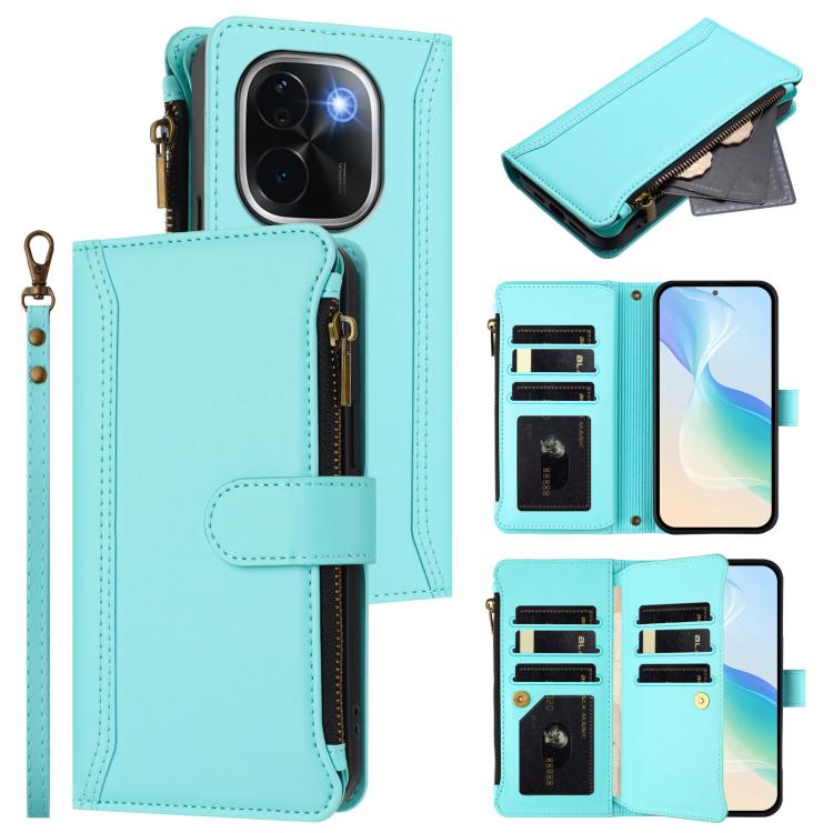 Magnetic Closure 9 Card Slots Zipper Leather Case with Hand Strap, For vivo iQOO Z9s Pro 5G India, For vivo Y03 4G Global / Y18 4G Global, For vivo V40 Lite 5G Global / V30e 5G Global, For vivo S19, For vivo Y28 4G Global                               ...