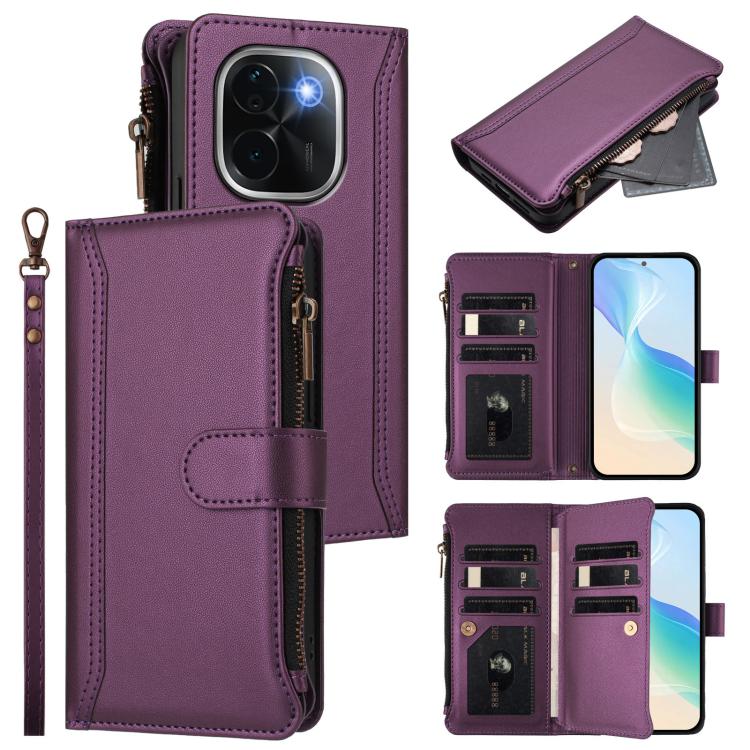 Magnetic Closure 9 Card Slots Zipper Leather Case with Hand Strap, For vivo iQOO Z9s Pro 5G India, For vivo Y03 4G Global / Y18 4G Global, For vivo V40 Lite 5G Global / V30e 5G Global, For vivo S19, For vivo Y28 4G Global                               ...