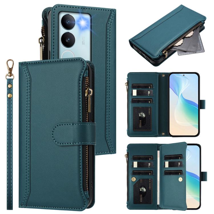 Magnetic Closure 9 Card Slots Zipper Leather Case with Hand Strap, For vivo iQOO Z9X, For vivo Y20 / Y20i / Y20S / Y11S, For vivo iQOO Z9 5G / Z9 Turbo 5G, For vivo V30 5G Global, For vivo V29E 5G Global / V30 Lite 5G Global, For vivo Y17S 4G Global   ...