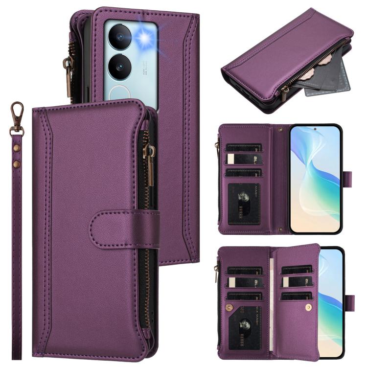 Magnetic Closure 9 Card Slots Zipper Leather Case with Hand Strap, For vivo iQOO Z9X, For vivo Y20 / Y20i / Y20S / Y11S, For vivo iQOO Z9 5G / Z9 Turbo 5G, For vivo V30 5G Global, For vivo V29E 5G Global / V30 Lite 5G Global, For vivo Y17S 4G Global   ...