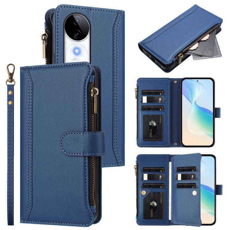 Magnetic Closure 9 Card Slots Zipper Leather Case with Hand Strap, For vivo iQOO Z9s Pro 5G India, For vivo Y03 4G Global / Y18 4G Global, For vivo V40 Lite 5G Global / V30e 5G Global, For vivo S19, For vivo Y28 4G Global                               ...