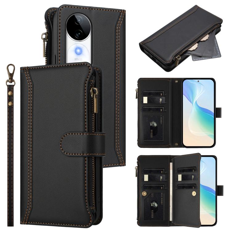 Magnetic Closure 9 Card Slots Zipper Leather Case with Hand Strap, For vivo iQOO Z9s Pro 5G India, For vivo Y03 4G Global / Y18 4G Global, For vivo V40 Lite 5G Global / V30e 5G Global, For vivo S19, For vivo Y28 4G Global                               ...