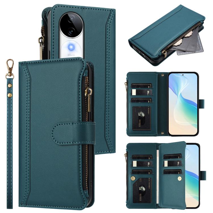 Magnetic Closure 9 Card Slots Zipper Leather Case with Hand Strap, For vivo iQOO Z9s Pro 5G India, For vivo Y03 4G Global / Y18 4G Global, For vivo V40 Lite 5G Global / V30e 5G Global, For vivo S19, For vivo Y28 4G Global                               ...