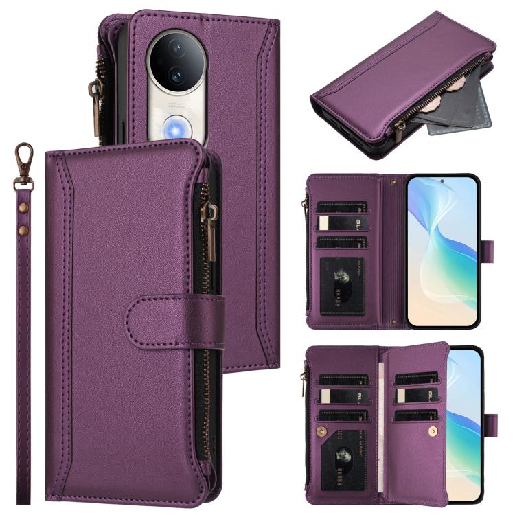 Magnetic Closure 9 Card Slots Zipper Leather Case with Hand Strap, For vivo S20 5G, For vivo S20 Pro 5G, For vivo Y19S 4G Global, For vivo X200 5G, For vivo X200 Pro mini, For vivo X200 Pro 5G, For vivo V40E 5G india / iQOO Z9s 5G                      ...