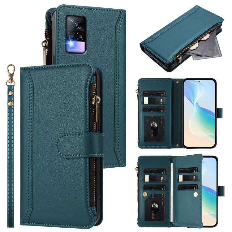 Magnetic Closure 9 Card Slots Zipper Leather Case with Hand Strap, For vivo Y27 4G 2023, For vivo Y02A 4G / Y02 4G / Y11 2023 / Y02T, For vivo V27 5G Global / V27 Pro 5G Global, For vivo V27E 4G Global / T2 4G Global, For vivo Y35 4G Global / Y77E 5G  ...