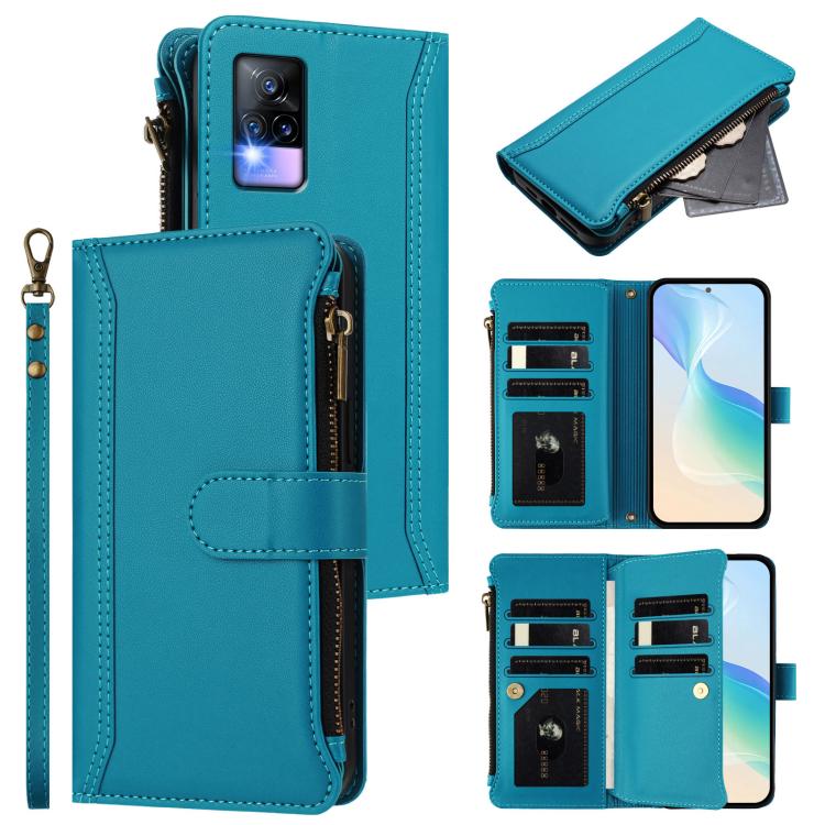 Magnetic Closure 9 Card Slots Zipper Leather Case with Hand Strap, For vivo Y27 4G 2023, For vivo Y02A 4G / Y02 4G / Y11 2023 / Y02T, For vivo V27 5G Global / V27 Pro 5G Global, For vivo V27E 4G Global / T2 4G Global, For vivo Y35 4G Global / Y77E 5G  ...