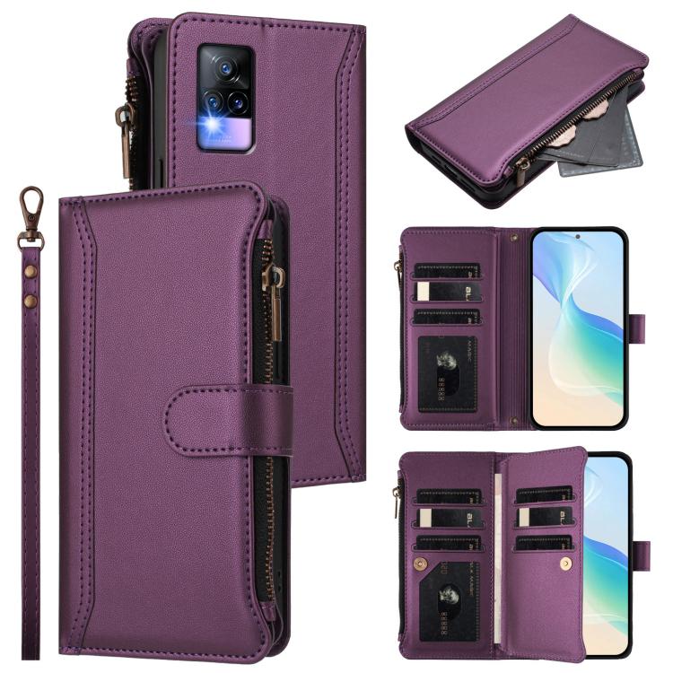 Magnetic Closure 9 Card Slots Zipper Leather Case with Hand Strap, For vivo Y27 4G 2023, For vivo Y02A 4G / Y02 4G / Y11 2023 / Y02T, For vivo V27 5G Global / V27 Pro 5G Global, For vivo V27E 4G Global / T2 4G Global, For vivo Y35 4G Global / Y77E 5G  ...