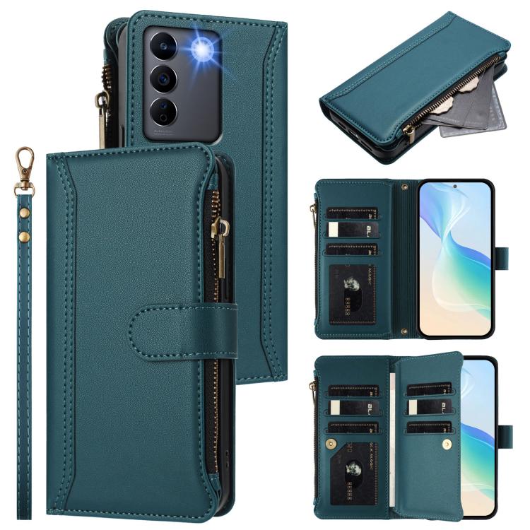Magnetic Closure 9 Card Slots Zipper Leather Case with Hand Strap, For vivo Y27 4G 2023, For vivo Y02A 4G / Y02 4G / Y11 2023 / Y02T, For vivo V27 5G Global / V27 Pro 5G Global, For vivo V27E 4G Global / T2 4G Global, For vivo Y35 4G Global / Y77E 5G  ...