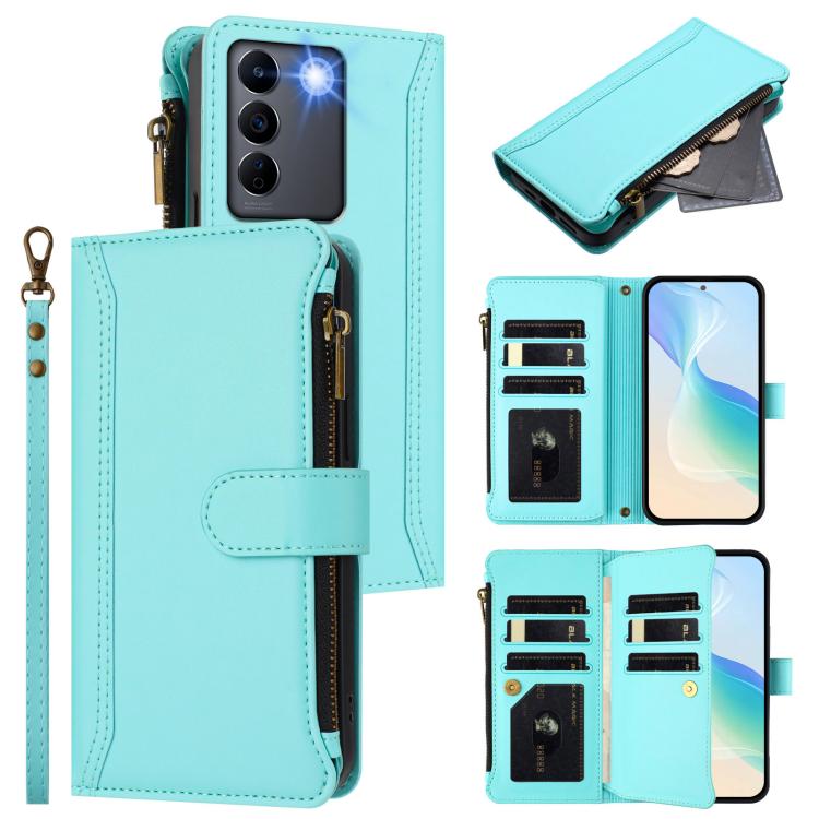 Magnetic Closure 9 Card Slots Zipper Leather Case with Hand Strap, For vivo Y27 4G 2023, For vivo Y02A 4G / Y02 4G / Y11 2023 / Y02T, For vivo V27 5G Global / V27 Pro 5G Global, For vivo V27E 4G Global / T2 4G Global, For vivo Y35 4G Global / Y77E 5G  ...