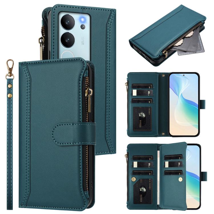 Magnetic Closure 9 Card Slots Zipper Leather Case with Hand Strap, For vivo iQOO Z9X, For vivo Y20 / Y20i / Y20S / Y11S, For vivo iQOO Z9 5G / Z9 Turbo 5G, For vivo V30 5G Global, For vivo V29E 5G Global / V30 Lite 5G Global, For vivo Y17S 4G Global   ...