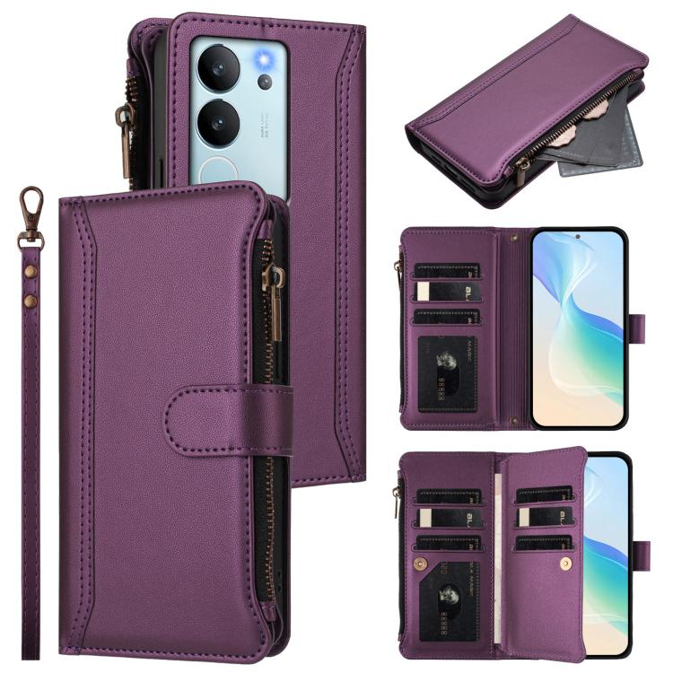 Magnetic Closure 9 Card Slots Zipper Leather Case with Hand Strap, For vivo iQOO Z9X, For vivo Y20 / Y20i / Y20S / Y11S, For vivo iQOO Z9 5G / Z9 Turbo 5G, For vivo V30 5G Global, For vivo V29E 5G Global / V30 Lite 5G Global, For vivo Y17S 4G Global   ...