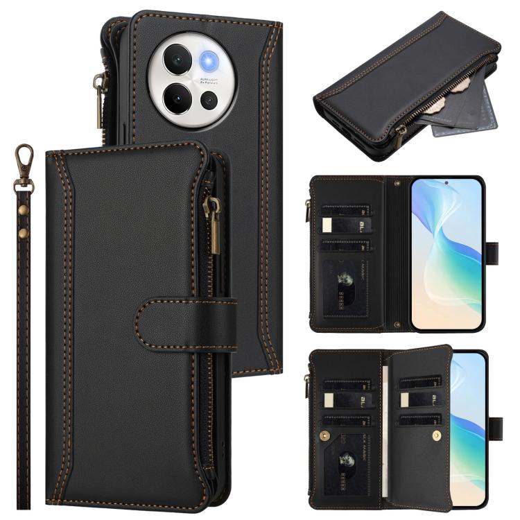 Magnetic Closure 9 Card Slots Zipper Leather Case with Hand Strap, For vivo iQOO Z9s Pro 5G India, For vivo Y03 4G Global / Y18 4G Global, For vivo V40 Lite 5G Global / V30e 5G Global, For vivo S19, For vivo Y28 4G Global                               ...